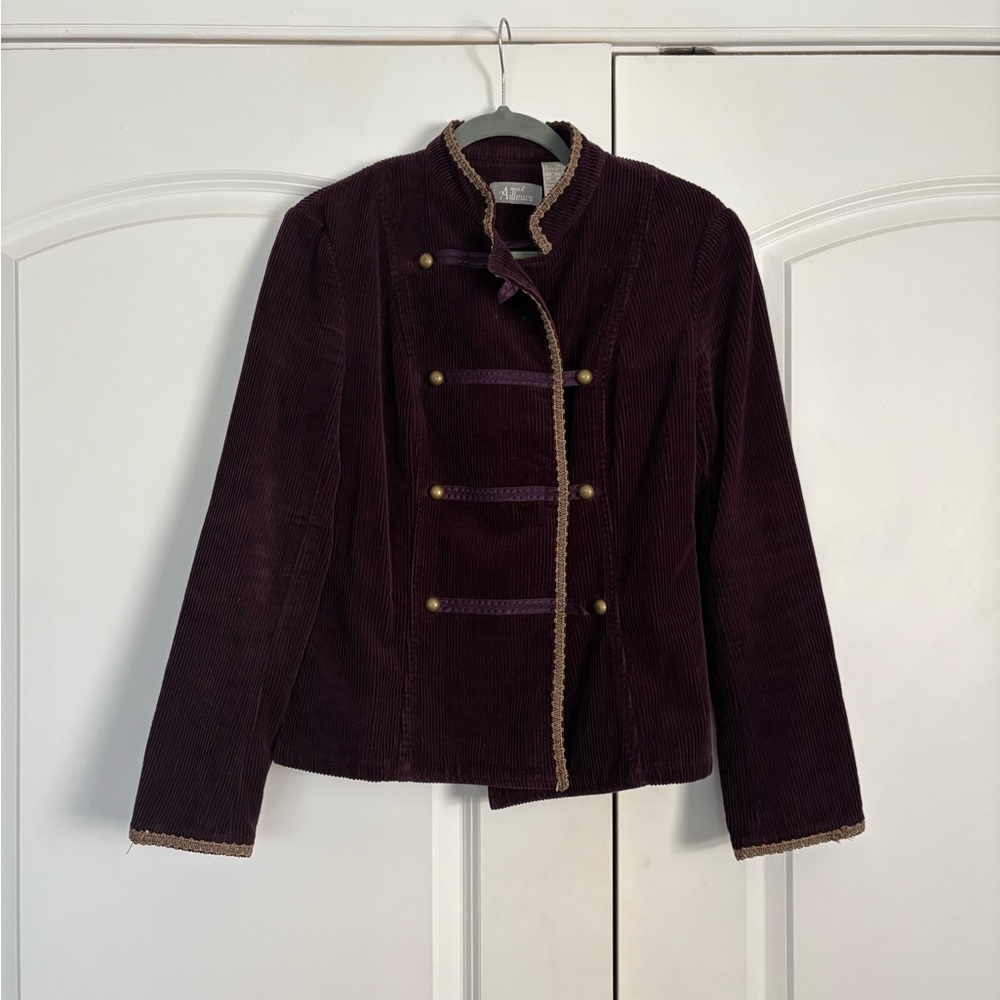 Anthropologie Purple Corduroy Blazer with Gold Accents